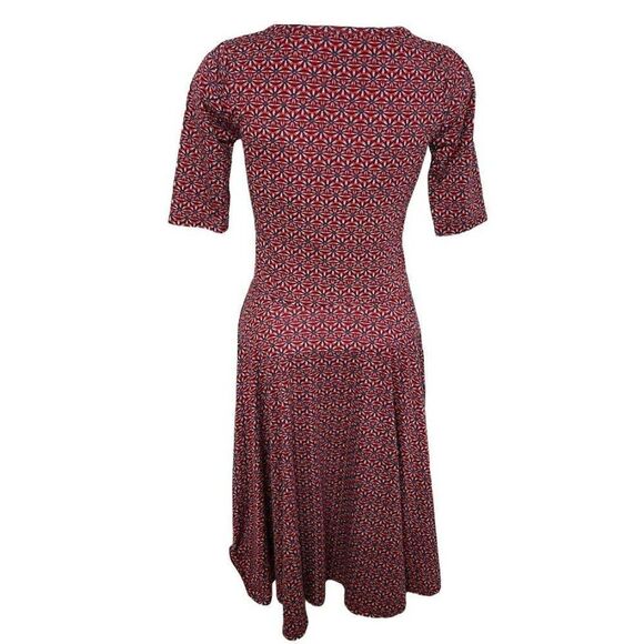 LuLaRoe Niclole Red Burgundy Abstract Floral Scoop Neck Fit Flare Dress Sz Small - Picture 3 of 8